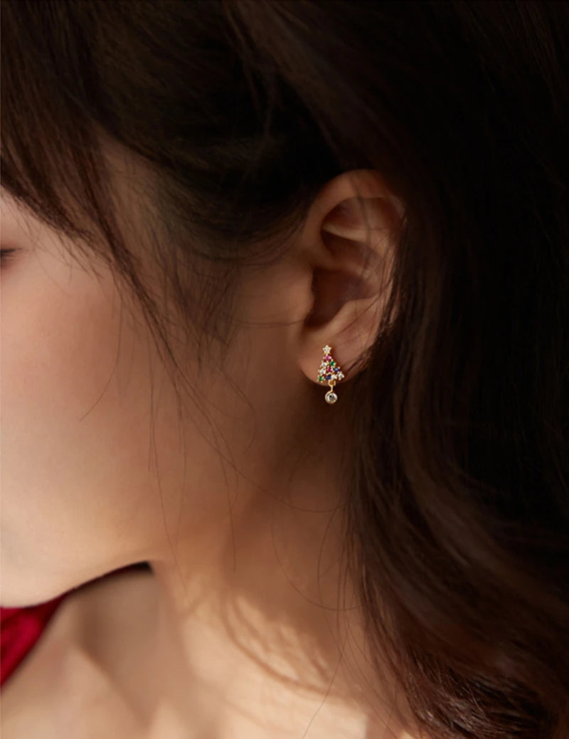 Festive Christmas Tree Zircon Earrings