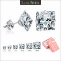 Edle Edelstahl Ohrstecker mit quadratischem CZ-Stein - 6 Paare/Box - Schmuckset für Damen/Mädchen - Modischer Schmuck
