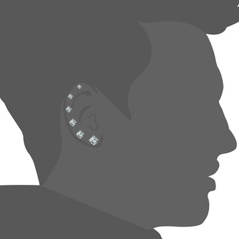 Edle Edelstahl Ohrstecker mit quadratischem CZ-Stein - 6 Paare/Box - Schmuckset für Damen/Mädchen - Modischer Schmuck