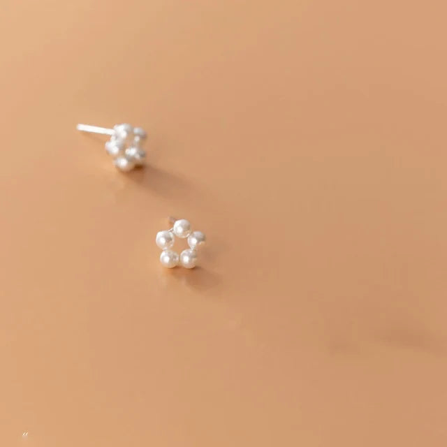 Perlenohrstecker aus Sterlingsilber | Blumenohrstecker aus 925er Sterlingsilber