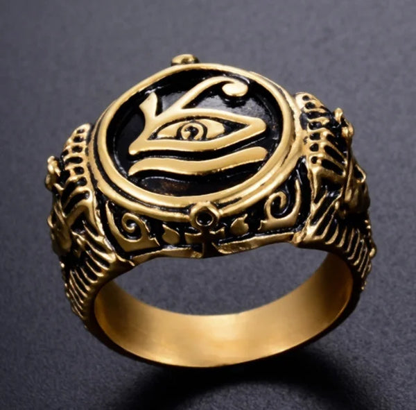Klassischer Retro Ägyptischer Auge des Horus Ring für Herren - Trendiges Hip-Hop-Punk-Party-Schmuckgeschenk