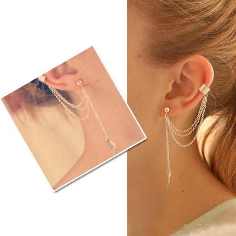 Blatt Kette Quaste Dangle Ohrmanschette Ohrringe