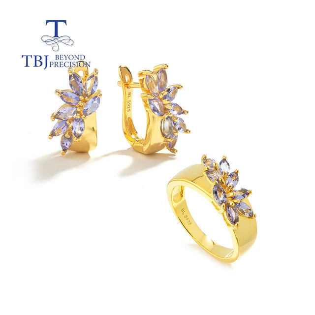 Exquisite Set of Tanzanite Ring and Earrings for Women's Anniversary and Engagement