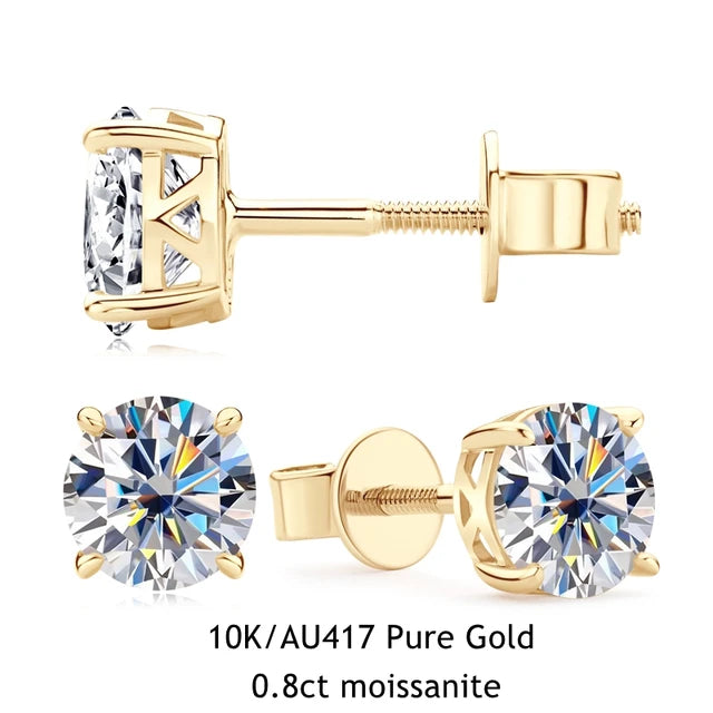 Elegante 10K Gelbgold Ohrstecker mit runden 6mm Moissanite Edelsteinen für Frauen und Mädchen