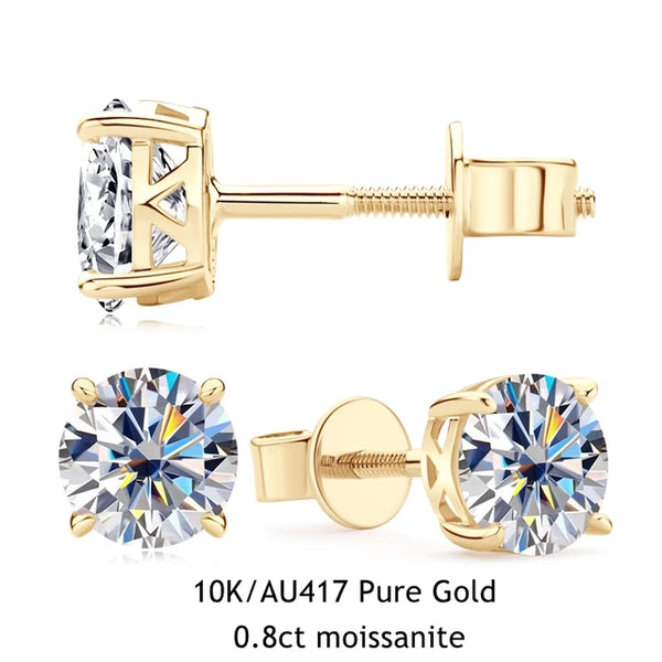 Elegante 10K Gelbgold Ohrstecker mit runden 6mm Moissanite Edelsteinen für Frauen und Mädchen