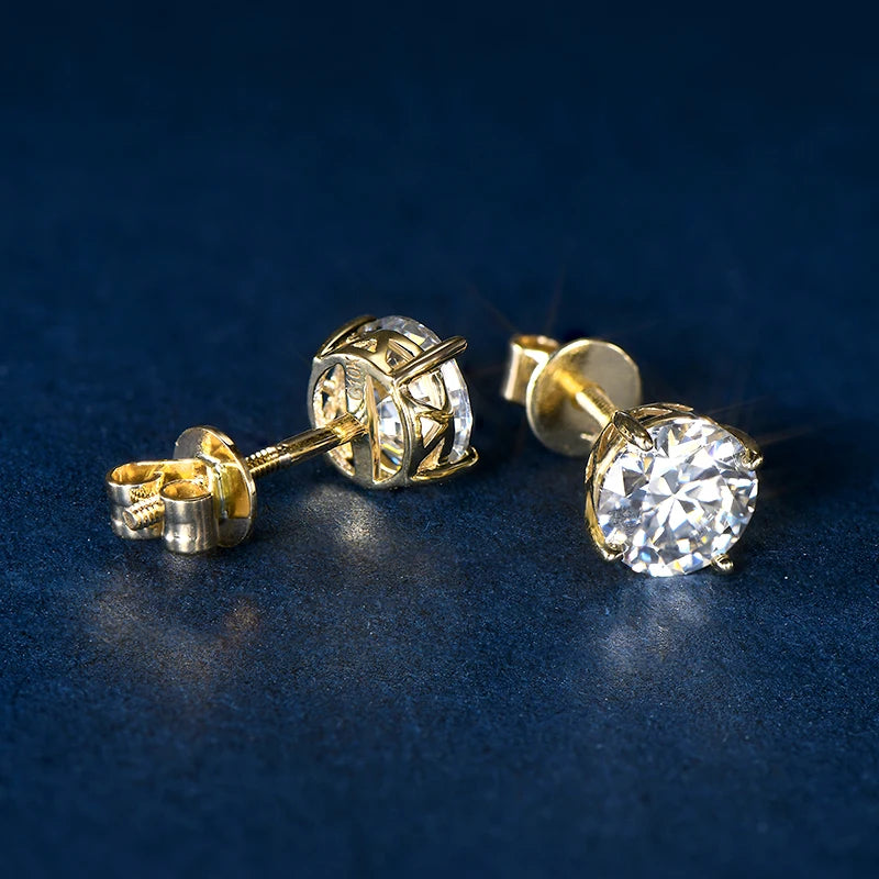 Elegante 10K Gelbgold Ohrstecker mit runden 6mm Moissanite Edelsteinen für Frauen und Mädchen