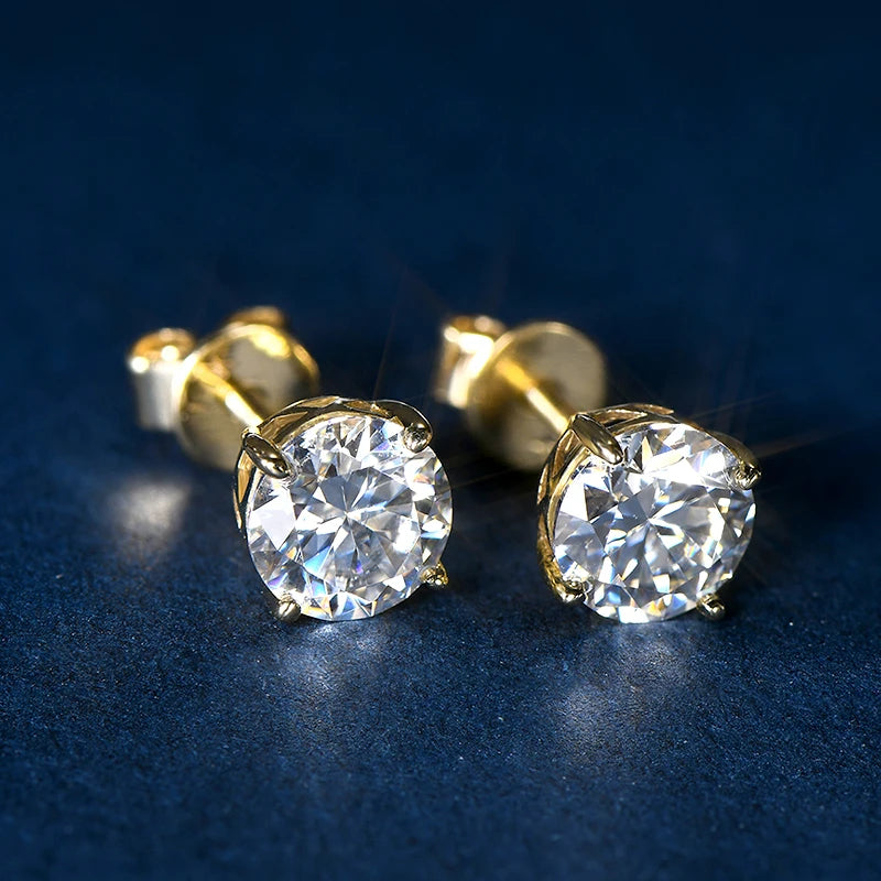 Elegante 10K Gelbgold Ohrstecker mit runden 6mm Moissanite Edelsteinen für Frauen und Mädchen