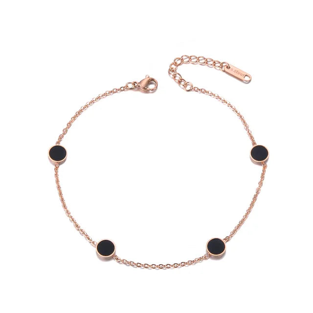 Bohemia Beach Charm Fußkettchen aus Edelstahl mit schwarzem Acrylketten-Link für Frauen