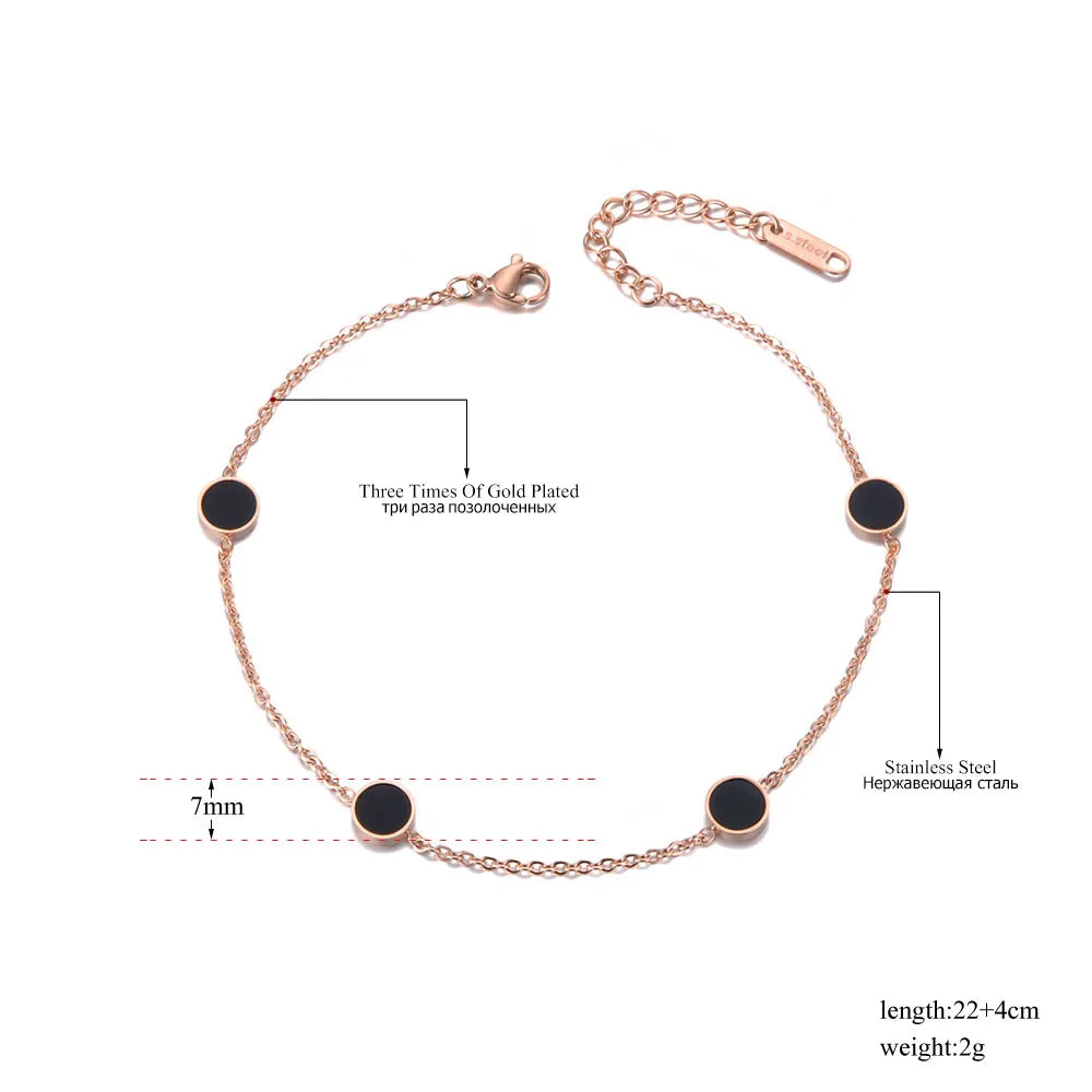 Bohemia Beach Charm Fußkettchen aus Edelstahl mit schwarzem Acrylketten-Link für Frauen