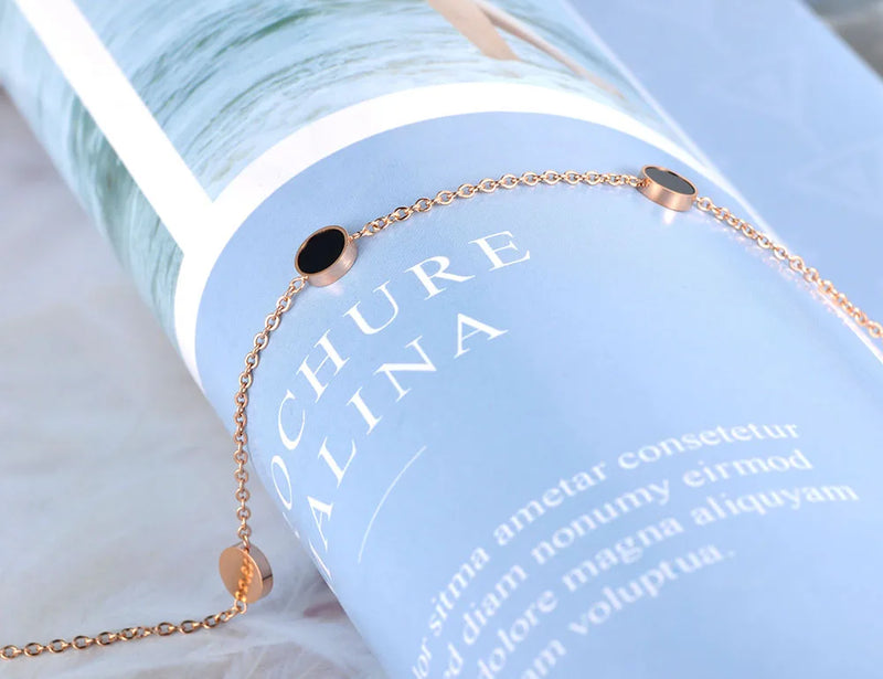 Bohemia Beach Charm Fußkettchen aus Edelstahl mit schwarzem Acrylketten-Link für Frauen