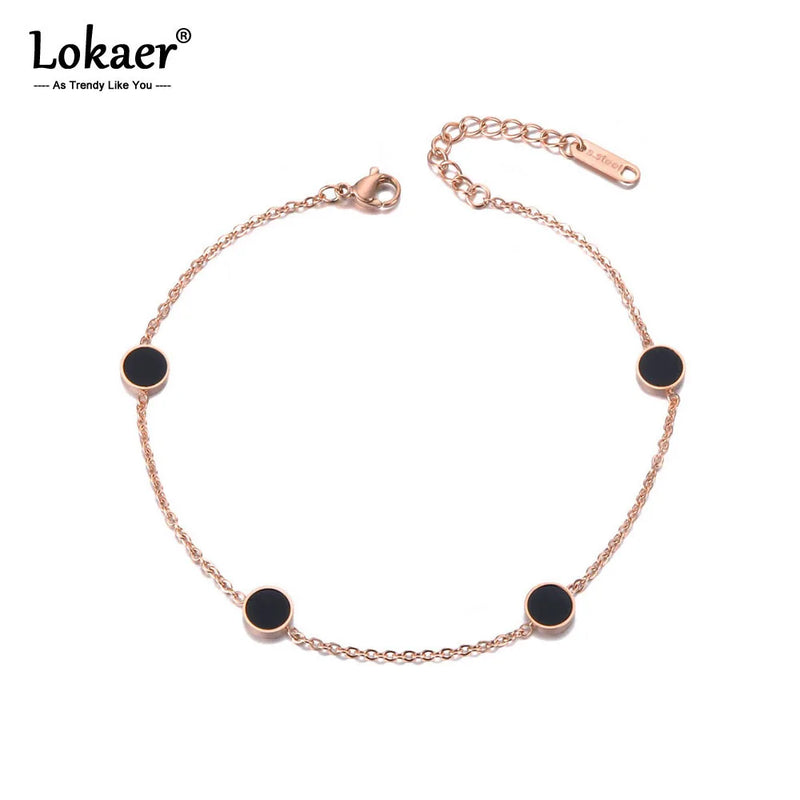 Bohemia Beach Charm Fußkettchen aus Edelstahl mit schwarzem Acrylketten-Link für Frauen