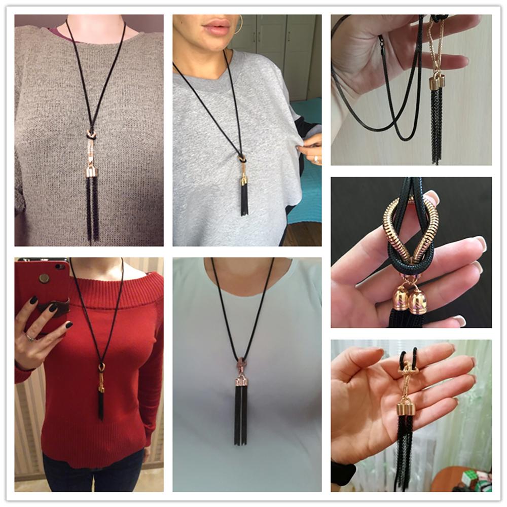 Lange Schwarze Kette Und Quasten Statement Halskette