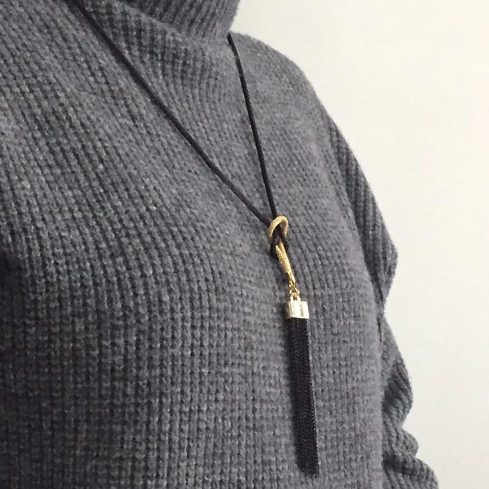 Lange Schwarze Kette Und Quasten Statement Halskette