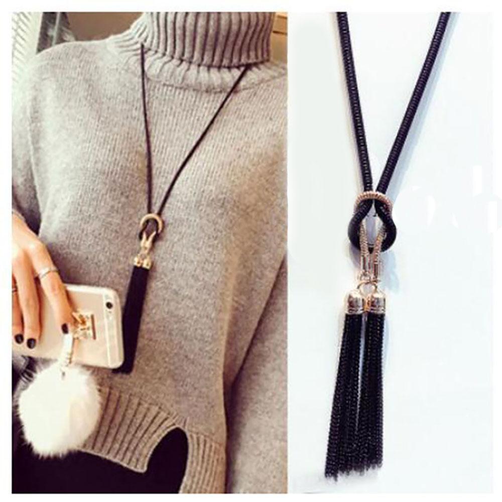 Lange Schwarze Kette Und Quasten Statement Halskette