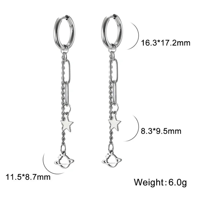 Lange Kette Stern Planet Hängeohrringe für Frauen Pentagramm Hexagon Lotusblume Blatt Quaste Piercing ästhetischer Schmuck