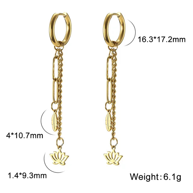 Lange Kette Stern Planet Hängeohrringe für Frauen Pentagramm Hexagon Lotusblume Blatt Quaste Piercing ästhetischer Schmuck