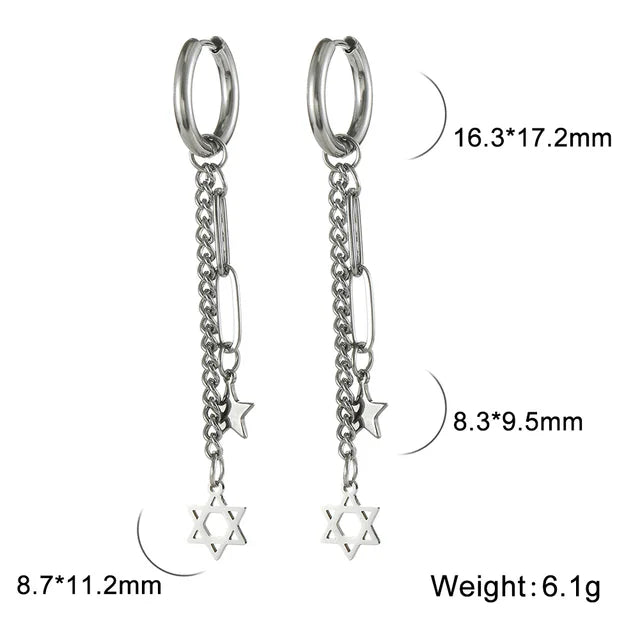 Lange Kette Stern Planet Hängeohrringe für Frauen Pentagramm Hexagon Lotusblume Blatt Quaste Piercing ästhetischer Schmuck