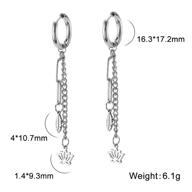 Lange Kette Stern Planet Hängeohrringe für Frauen Pentagramm Hexagon Lotusblume Blatt Quaste Piercing ästhetischer Schmuck