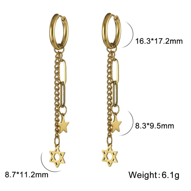 Lange Kette Stern Planet Hängeohrringe für Frauen Pentagramm Hexagon Lotusblume Blatt Quaste Piercing ästhetischer Schmuck