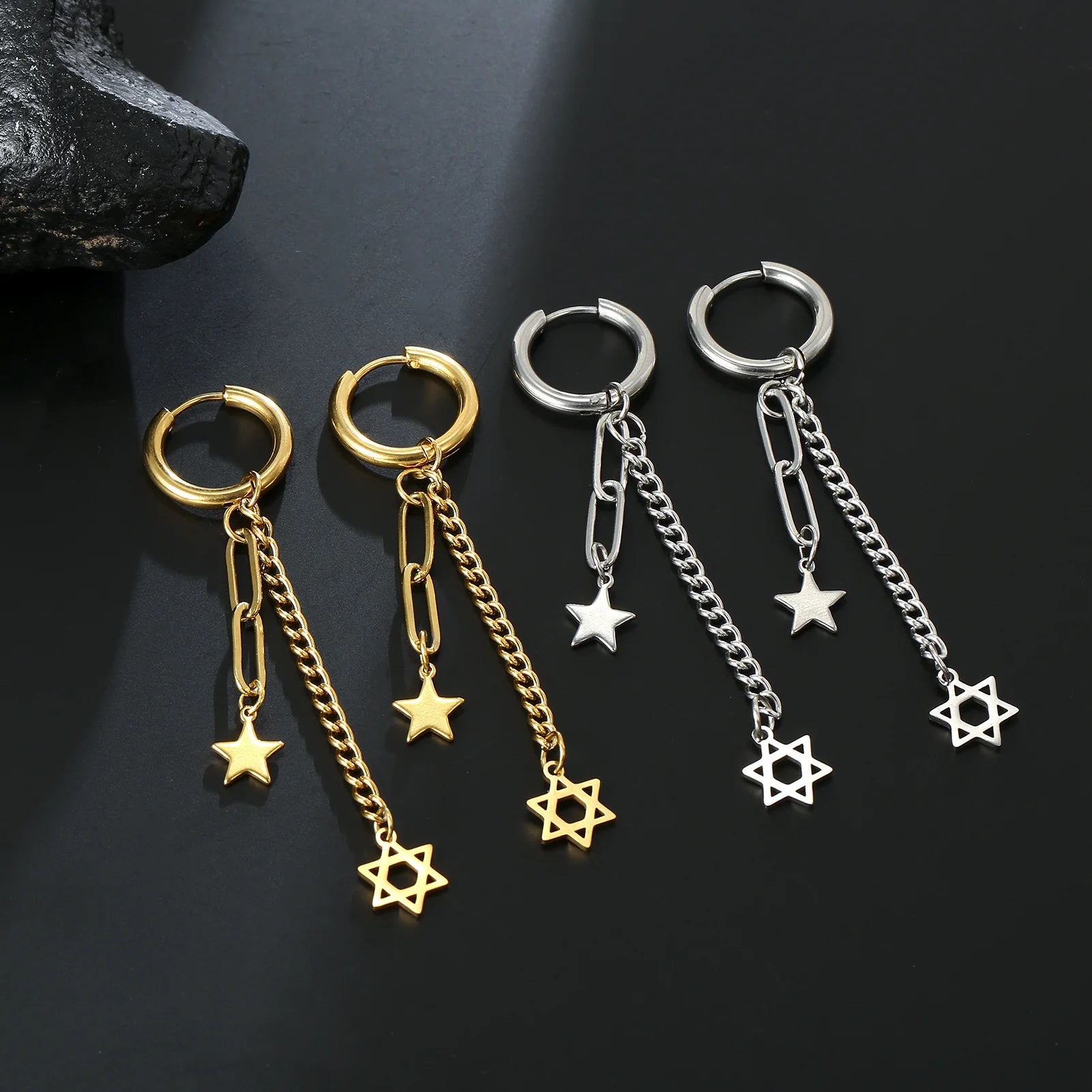 Lange Kette Stern Planet Hängeohrringe für Frauen Pentagramm Hexagon Lotusblume Blatt Quaste Piercing ästhetischer Schmuck