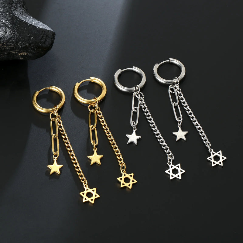 Lange Kette Stern Planet Hängeohrringe für Frauen Pentagramm Hexagon Lotusblume Blatt Quaste Piercing ästhetischer Schmuck