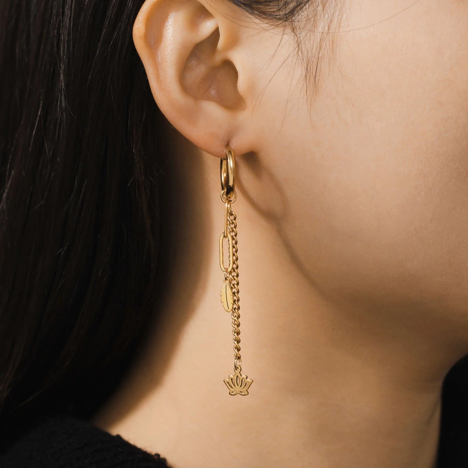 Lange Kette Stern Planet Hängeohrringe für Frauen Pentagramm Hexagon Lotusblume Blatt Quaste Piercing ästhetischer Schmuck