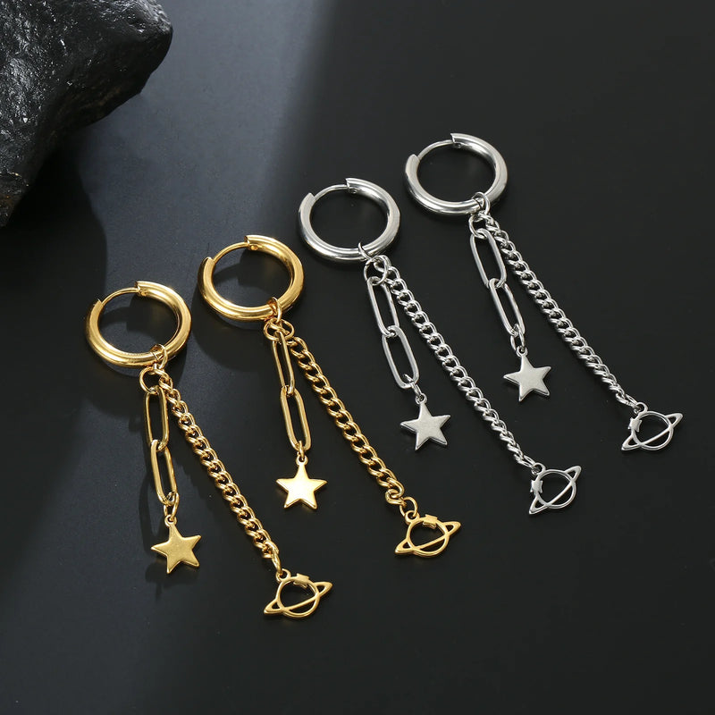 Lange Kette Stern Planet Hängeohrringe für Frauen Pentagramm Hexagon Lotusblume Blatt Quaste Piercing ästhetischer Schmuck