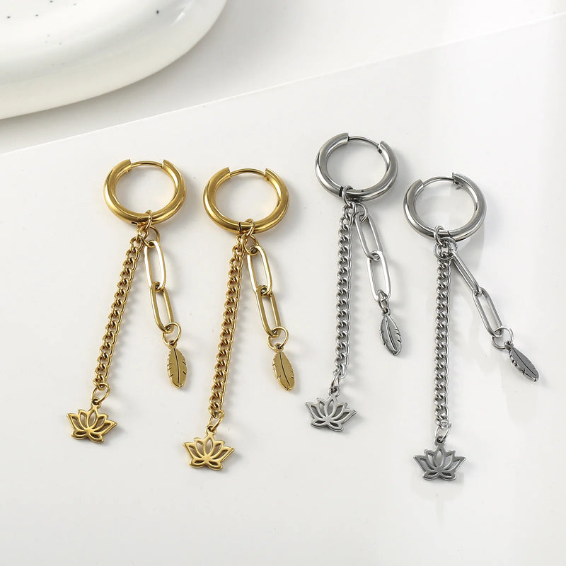 Lange Kette Stern Planet Hängeohrringe für Frauen Pentagramm Hexagon Lotusblume Blatt Quaste Piercing ästhetischer Schmuck