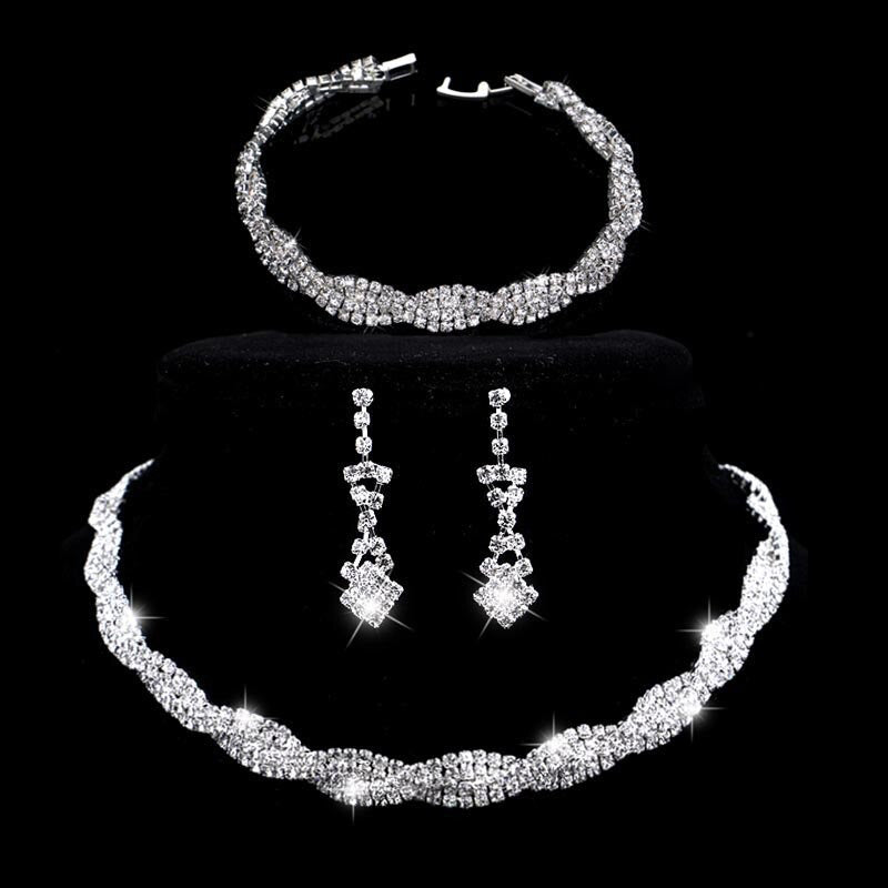 Luxuriöse Strass Halsketten Ohrringe Und Armbänder Schmuckset