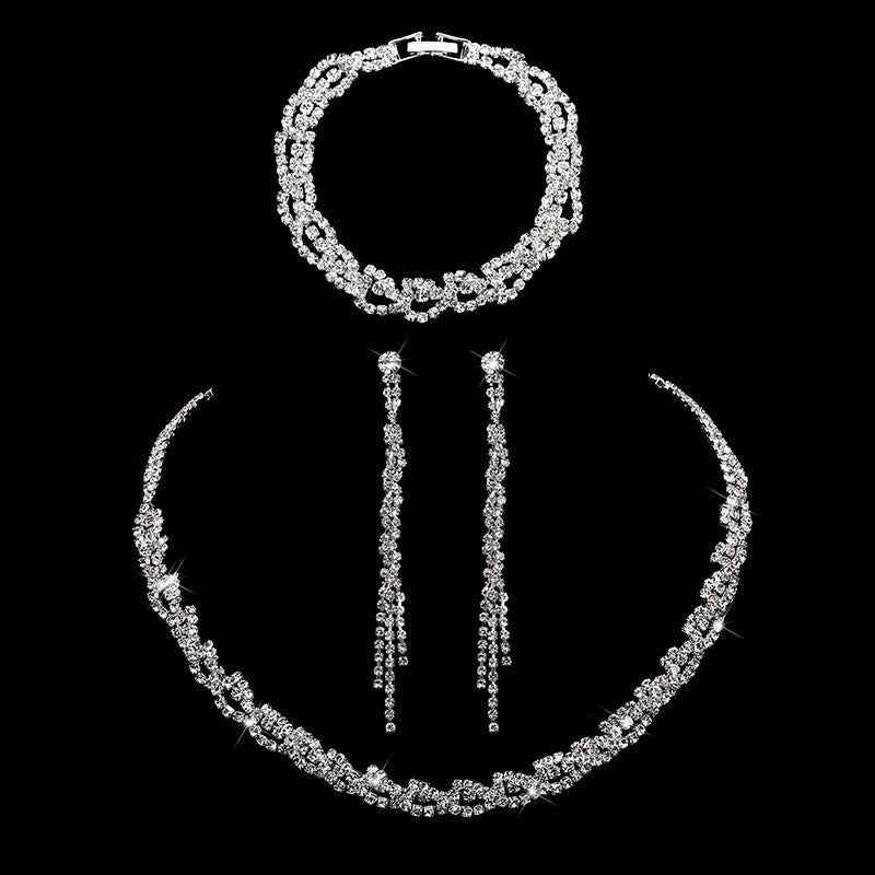 Luxuriöse Strass Halsketten Ohrringe Und Armbänder Schmuckset