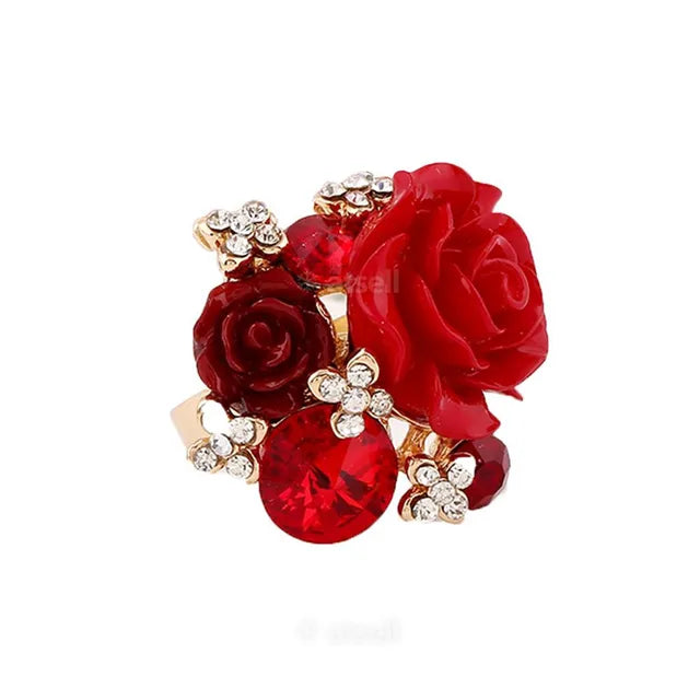 Eleganter Blumenring mit luxuriösen Kristallharz-Strasskugeln und Zirkonia - Modischer Statement-Schmuck für Frauen - Verstellbare Größe