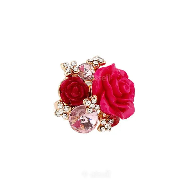Eleganter Blumenring mit luxuriösen Kristallharz-Strasskugeln und Zirkonia - Modischer Statement-Schmuck für Frauen - Verstellbare Größe