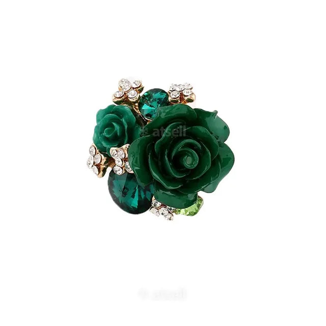 Eleganter Blumenring mit luxuriösen Kristallharz-Strasskugeln und Zirkonia - Modischer Statement-Schmuck für Frauen - Verstellbare Größe