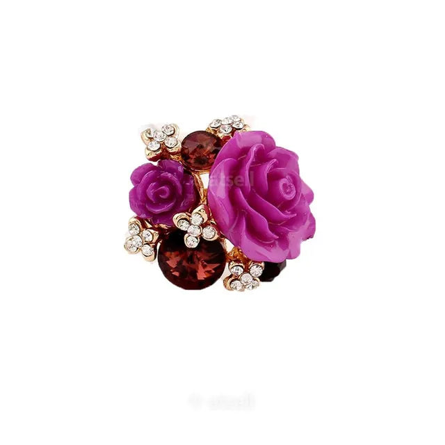 Eleganter Blumenring mit luxuriösen Kristallharz-Strasskugeln und Zirkonia - Modischer Statement-Schmuck für Frauen - Verstellbare Größe