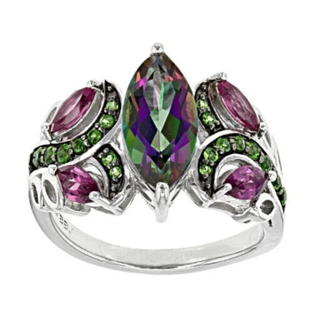 Eleganter Modeschmuck mit blauem Kristallrhinestone in geometrischem Design für Frauen - Silberfarbener Ring für Verlobung, Hochzeit und Jubiläum