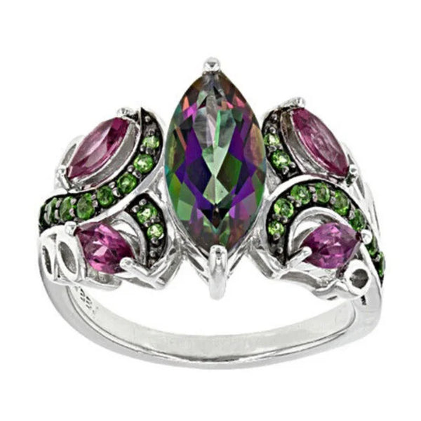 Eleganter Modeschmuck mit blauem Kristallrhinestone in geometrischem Design für Frauen - Silberfarbener Ring für Verlobung, Hochzeit und Jubiläum