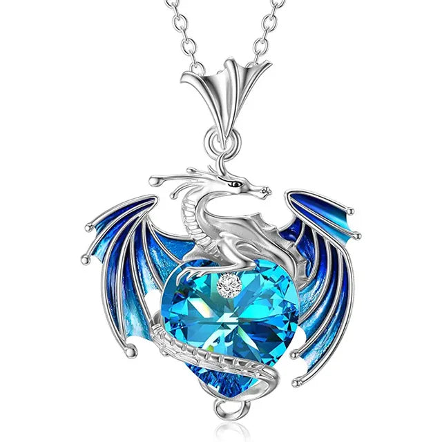 Kristall Drachen Halskette | Drachen Herz Halskette | Halskette mit Drachenherz für Frauen