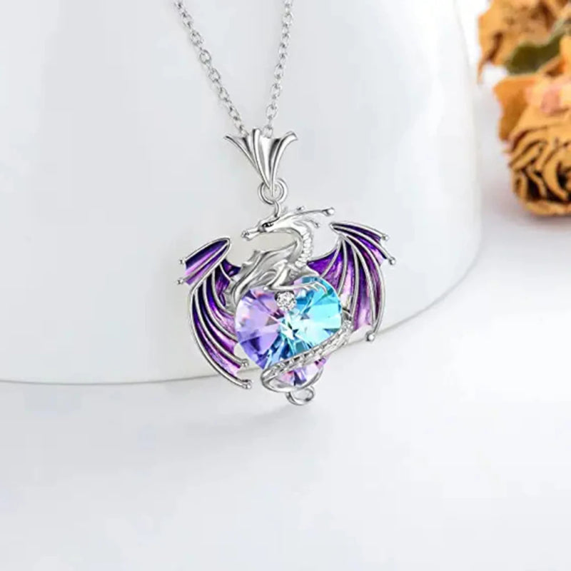 Kristall Drachen Halskette | Drachen Herz Halskette | Halskette mit Drachenherz für Frauen