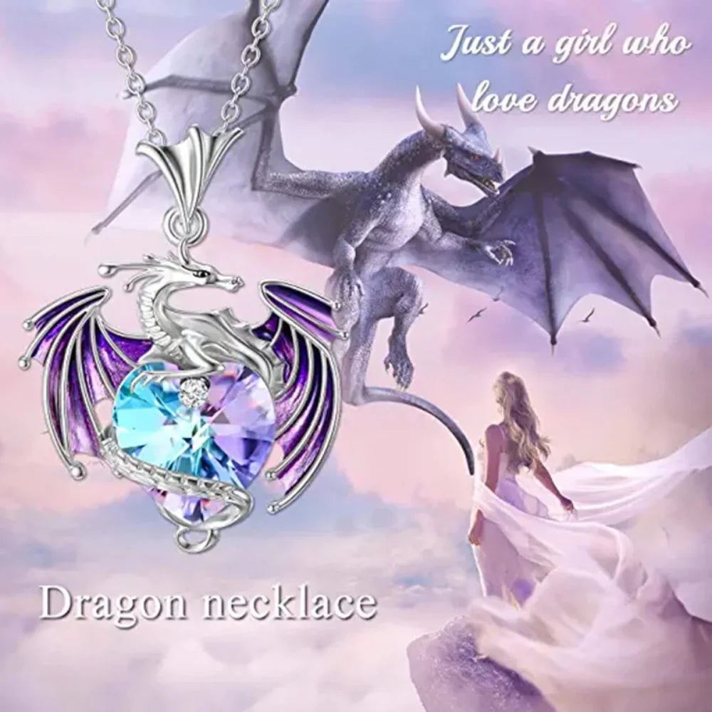 Kristall Drachen Halskette | Drachen Herz Halskette | Halskette mit Drachenherz für Frauen