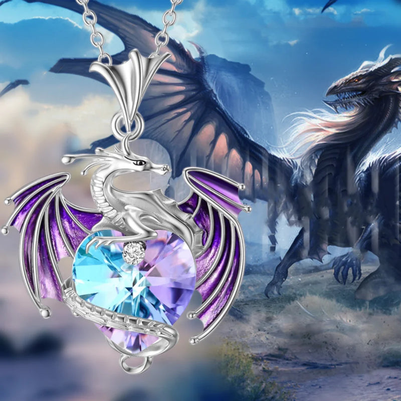 Kristall Drachen Halskette | Drachen Herz Halskette | Halskette mit Drachenherz für Frauen