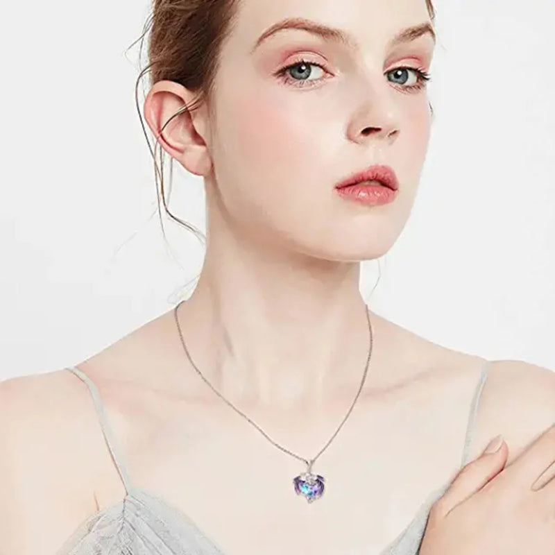 Kristall Drachen Halskette | Drachen Herz Halskette | Halskette mit Drachenherz für Frauen