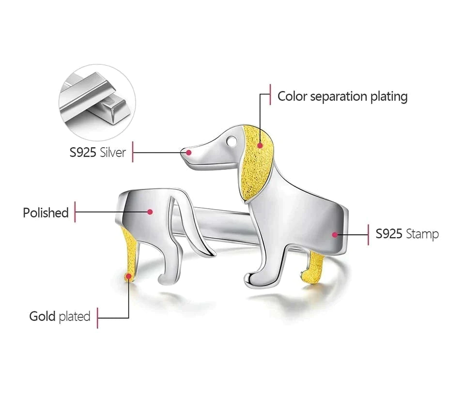 Niedlicher Dackel Hund verstellbarer Silberring