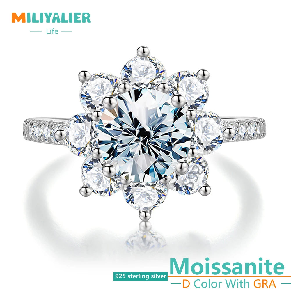 Sonnenblumenring für Frauen, Verlobungsring aus S925 Sterling Silber mit 1/2CT Moissanite von MILIYALIER VVS1, GRA-zertifizierter Schmuck