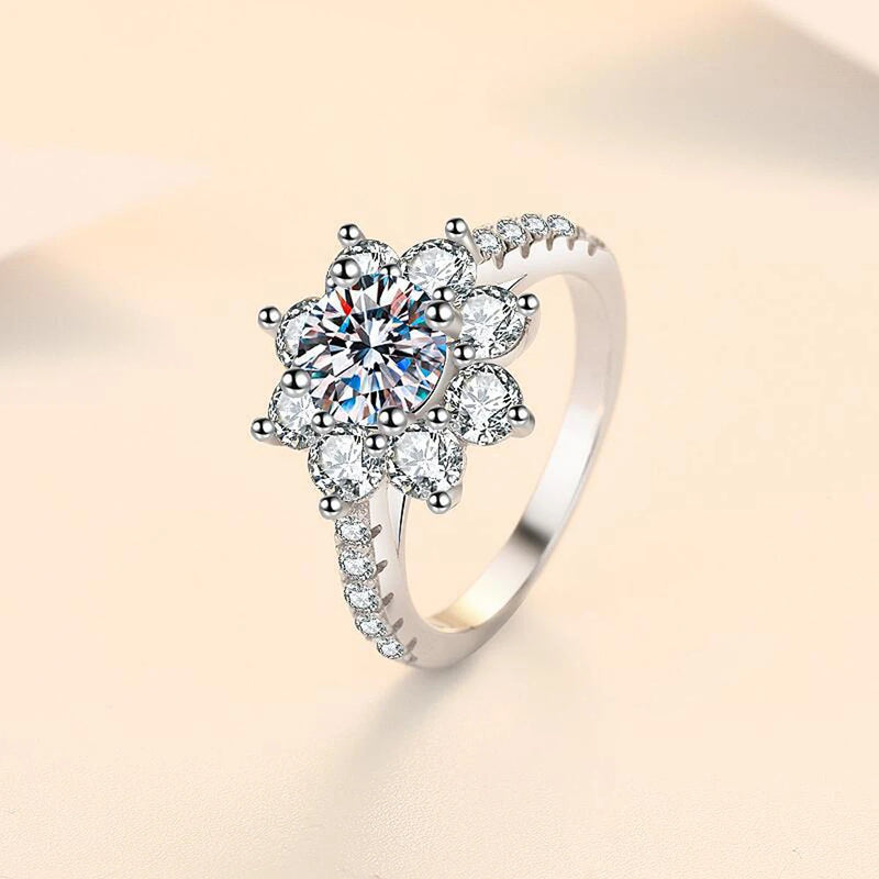 Sonnenblumenring für Frauen, Verlobungsring aus S925 Sterling Silber mit 1/2CT Moissanite von MILIYALIER VVS1, GRA-zertifizierter Schmuck