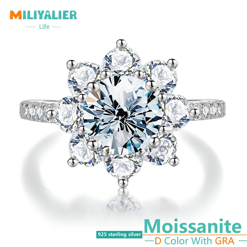 Sonnenblumenring für Frauen, Verlobungsring aus S925 Sterling Silber mit 1/2CT Moissanite von MILIYALIER VVS1, GRA-zertifizierter Schmuck