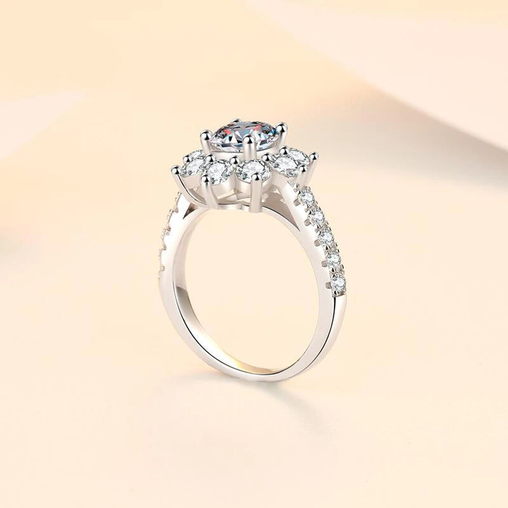 Sonnenblumenring für Frauen, Verlobungsring aus S925 Sterling Silber mit 1/2CT Moissanite von MILIYALIER VVS1, GRA-zertifizierter Schmuck