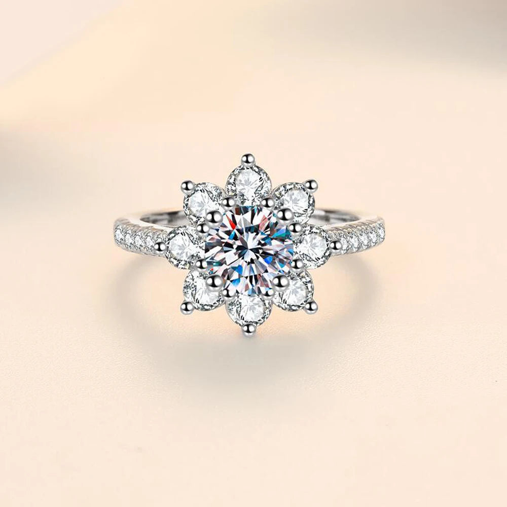 Sonnenblumenring für Frauen, Verlobungsring aus S925 Sterling Silber mit 1/2CT Moissanite von MILIYALIER VVS1, GRA-zertifizierter Schmuck