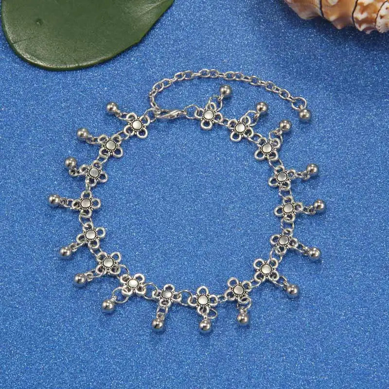 Bohemia Alloy Chain Anklet with Flower Design - Retro Anklets Gift