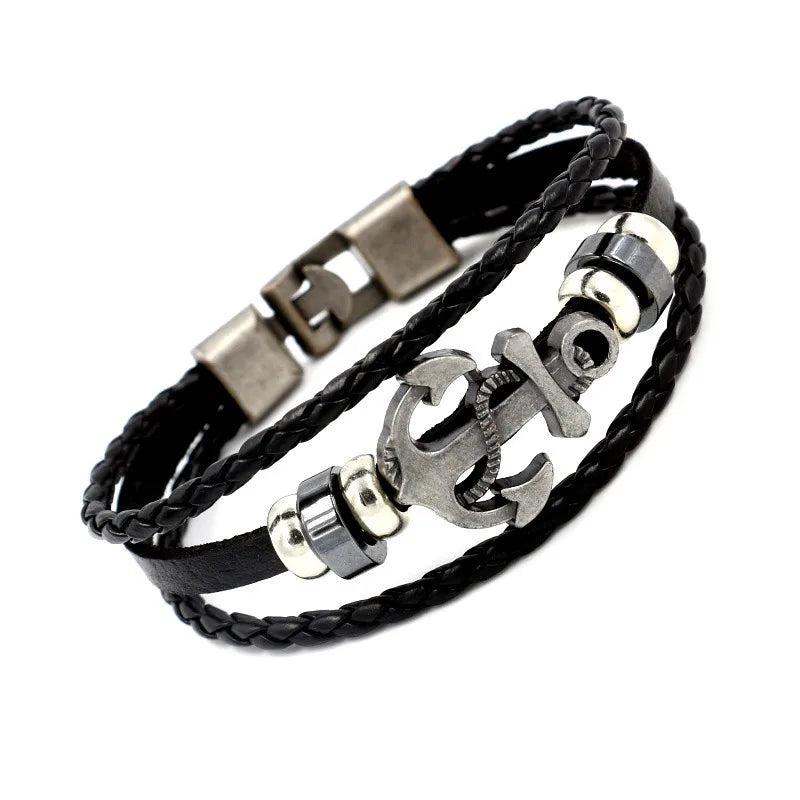 Armband aus legiertem Schiffsanker-Rindsleder