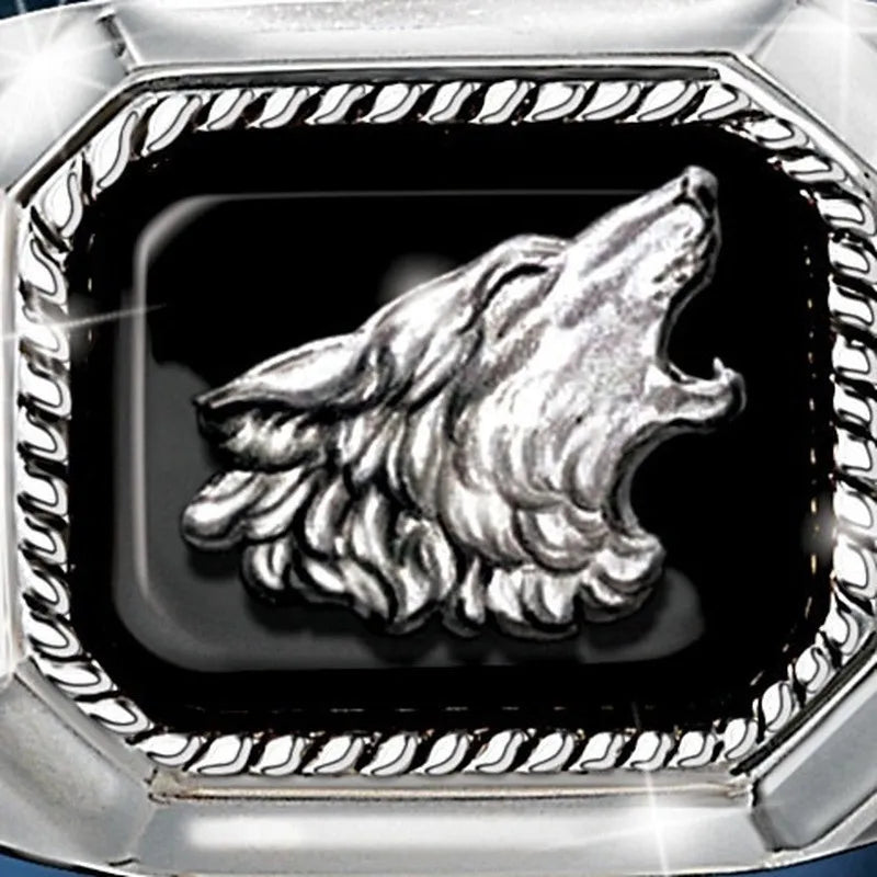 Herren Exquisite Modekunst Herrenringe Der Ruf des Wolfs Handgefertigter reiner Relief-Wolfsring Schmuckgeschenk Großhandel